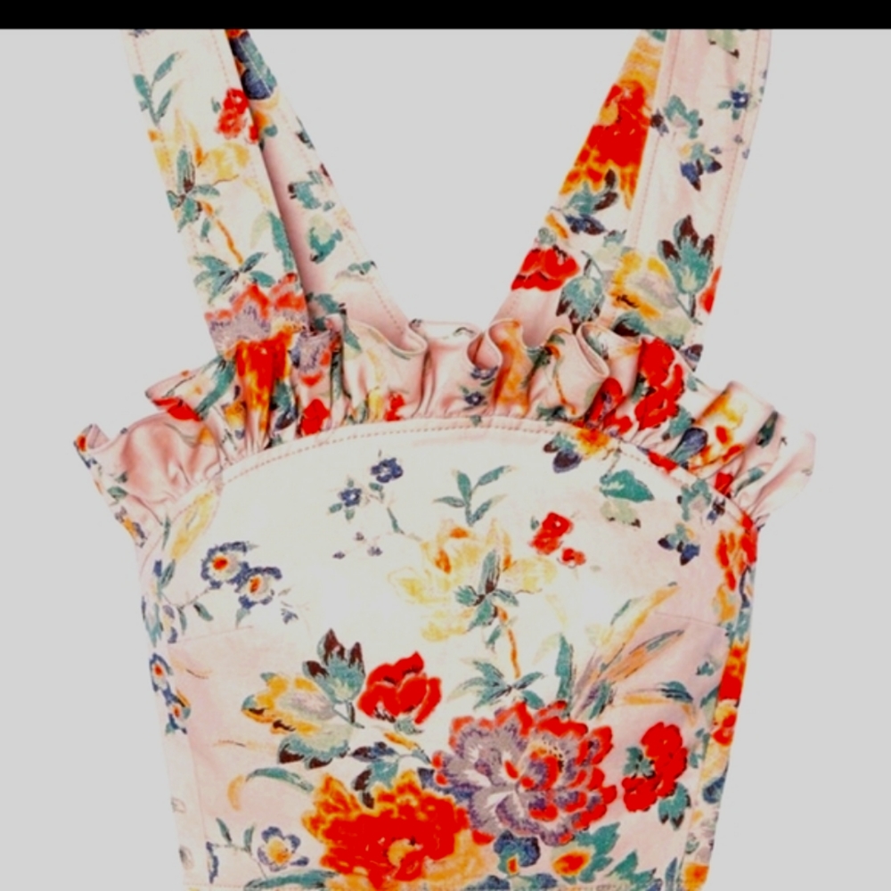 REBECCA TAYLOR Marlena Floral Linen Ruffle Top